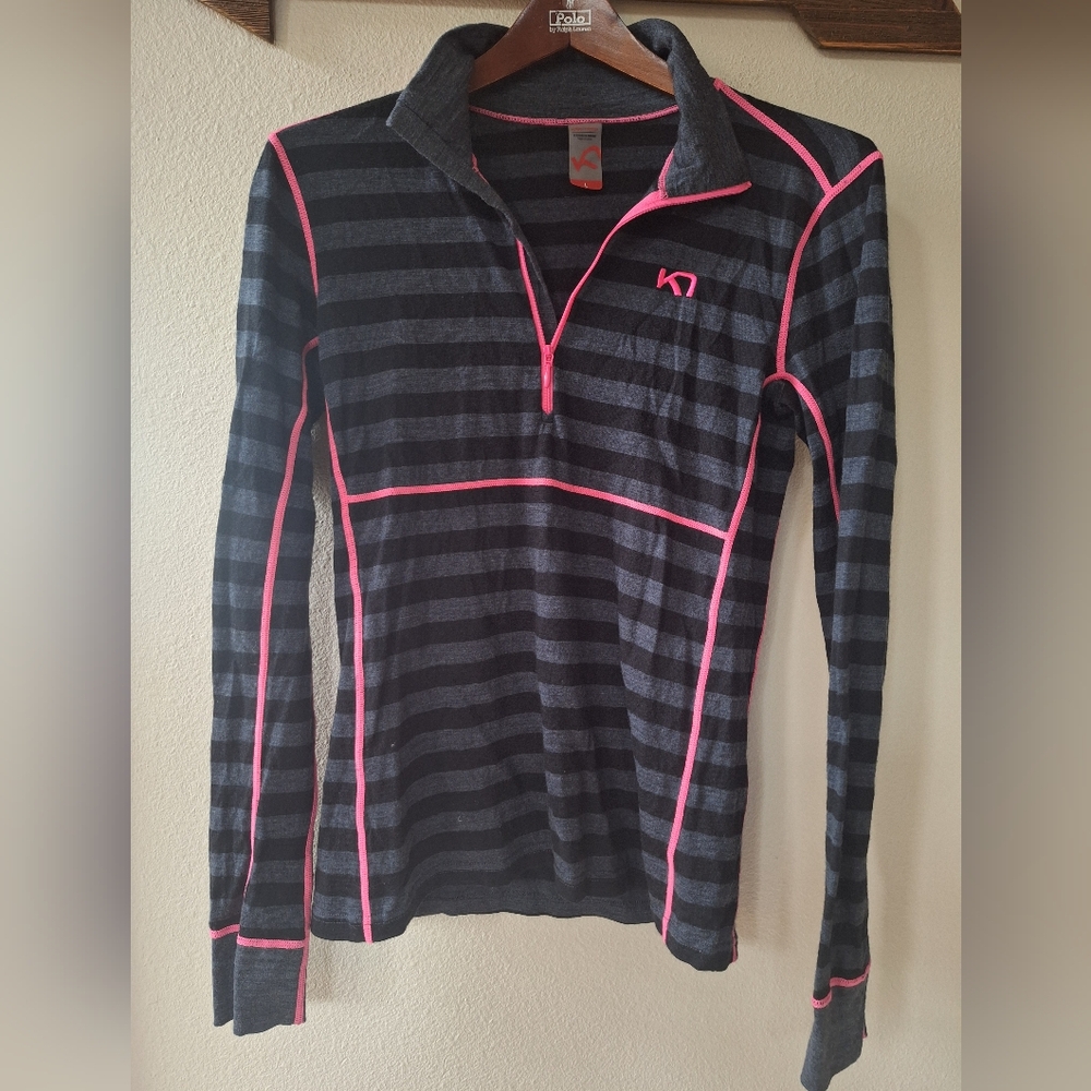 Kari Traa Black & Pink Striped Quarter-Zip Sweater
